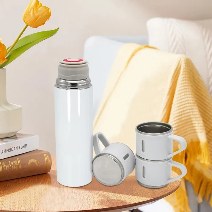 Thermos da 500 ml sublimazione Confezione regalo Confezione termica sottovuoto Set thermos in acciaio inossidabile da 17 once con 3 coperchi caffè caldo Tè fai da te