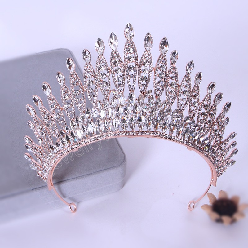 Luxe Hemelsblauw Kristallen Kroon Haaraccessoires Tiara Voor Vrouwen Bruiloft Bruids Rood Rood Groen Strass Kroon Haar Sieraden