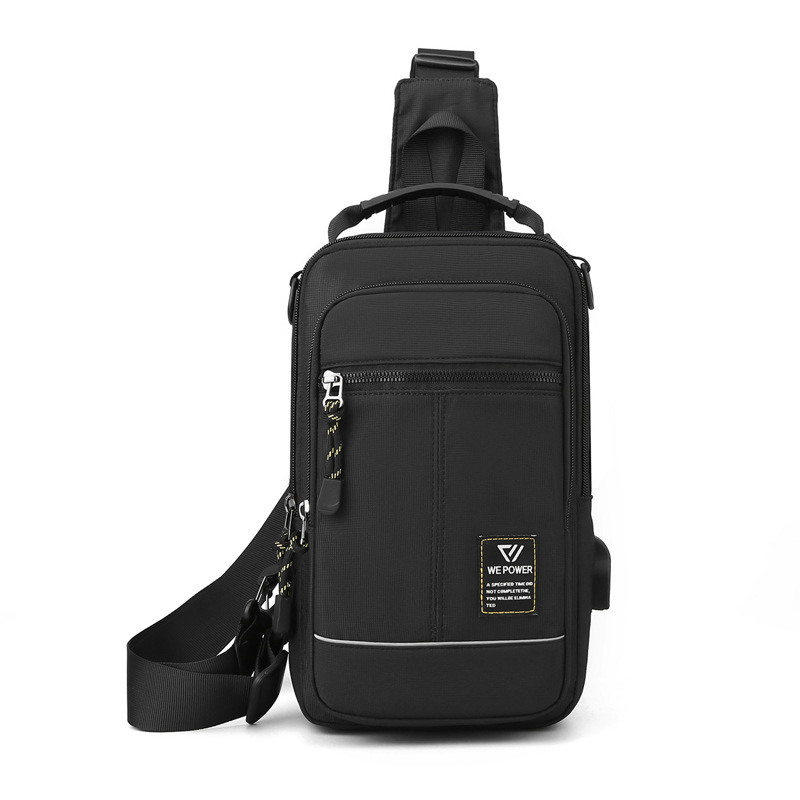 Sacs de taille Hommes Nylon Lettre Imprime Sac De Poitrine Multifonctionnel De Grande Capacité Avec Interface USB Couleur De Mélange