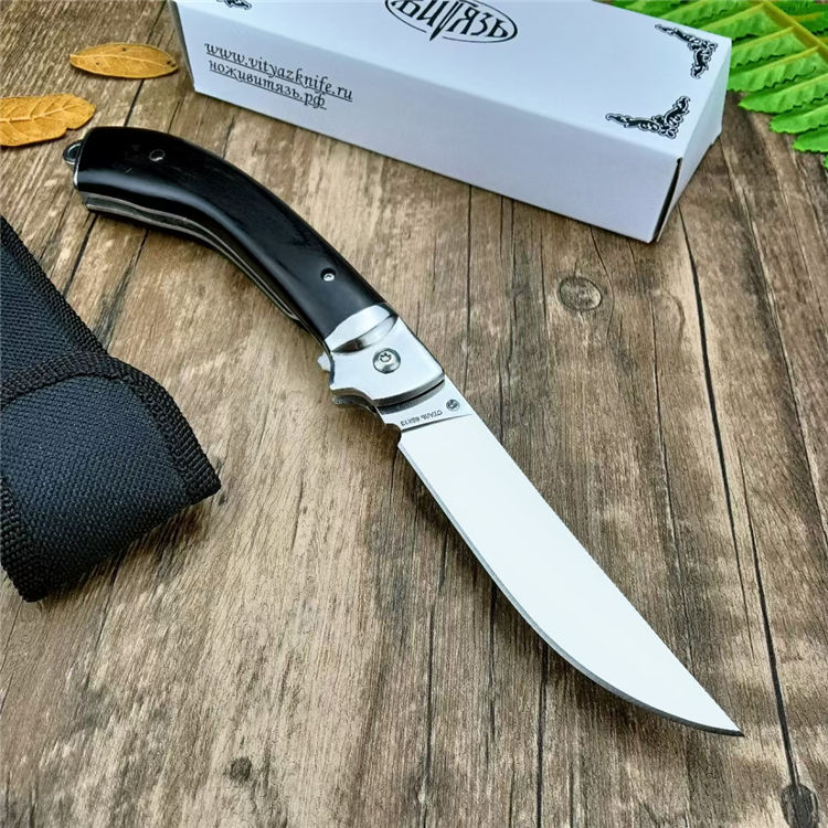 Coltello tascabile pieghevole Vityaz russo Manico in legno nero Campeggio Escursionismo all'aperto Difesa tattica Coltelli EDC