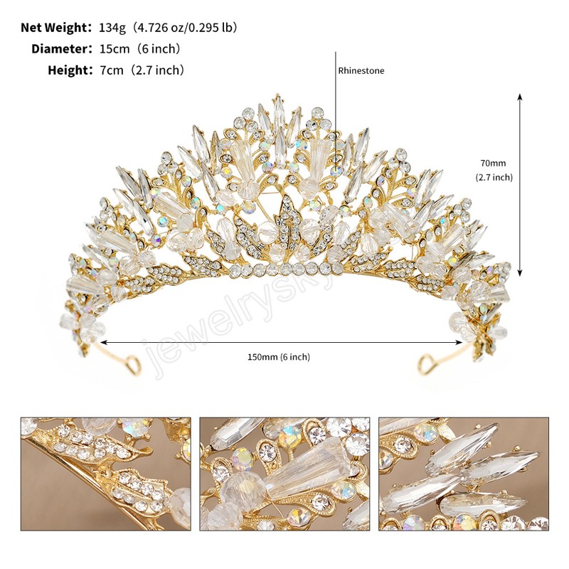 Luxury Handmade Crystal Beads Tiara For Women Girls Wedding Party Bridal Bride Princess Crown Hair Jewelry