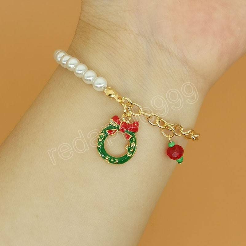 Nieuwe Kerst Armbanden Imitatie Parel Kerstman Sneeuwpop Hanger Armbanden Bangle Voor Vrouwen Charm Nieuwjaar Xmas Sieraden Geschenken
