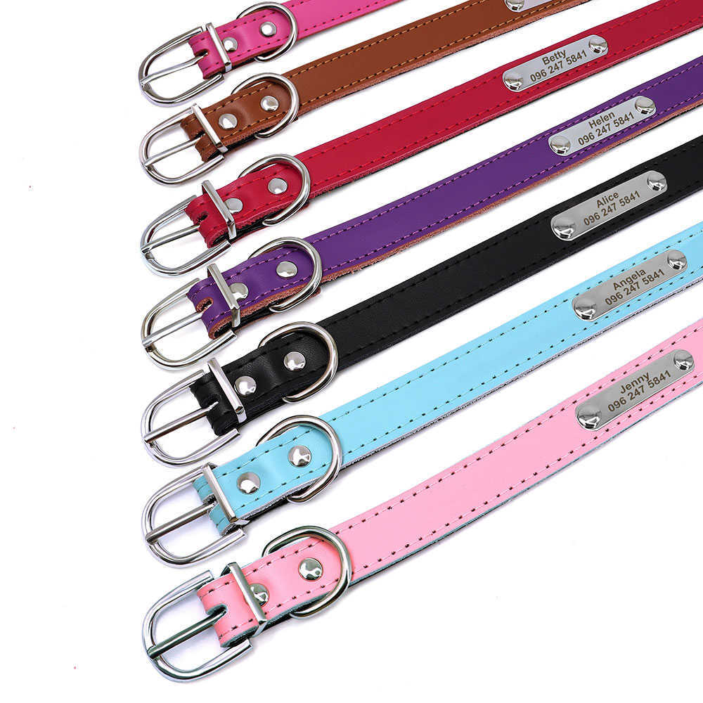 Personalized Leather Dog Cat Collar Adjustable Engraved Pet Kitten Puppy ID Name Tag Accessories Collars For Small Medium Dogs L230620