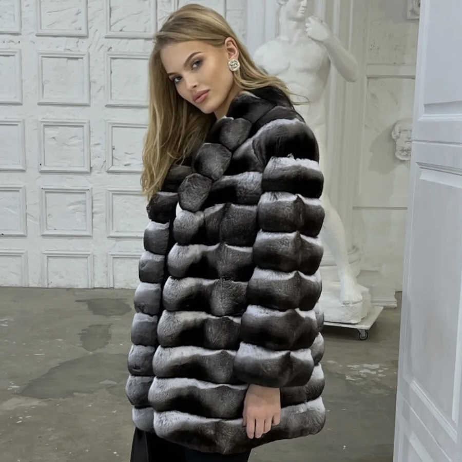 Damen Pelz Kunstpelz Frauen Natürlicher Rex Kaninchen Pelzmantel mit Pelzkragen Warme Winterjacke Frauen Warme Chinchilla Pelzjacke Echtpelzmantel Neu HKD230727