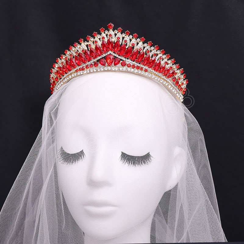 Vintage princesse diadème couronne luxe vert rouge bleu cristal diadème femmes coiffure de mariage bijoux de cheveux de mariée
