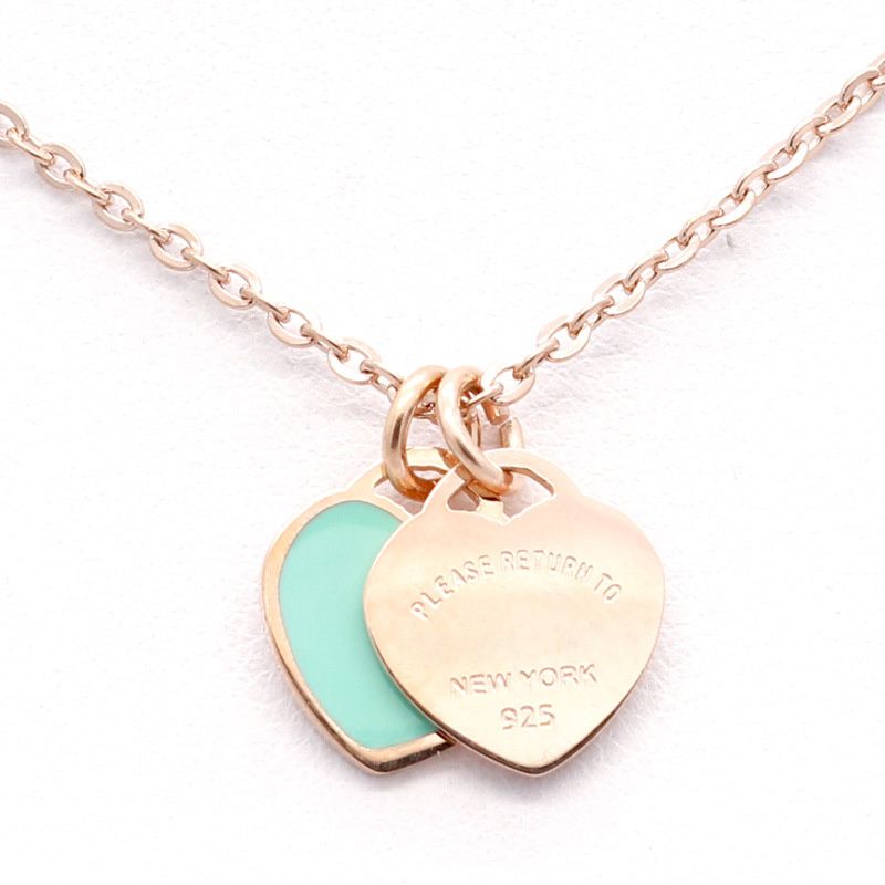 Mens necklace heart necklace gold necklace women double heart luxury jewelry female new send girlfriend Valentine`s Day jewelry necklace pendant gift L2