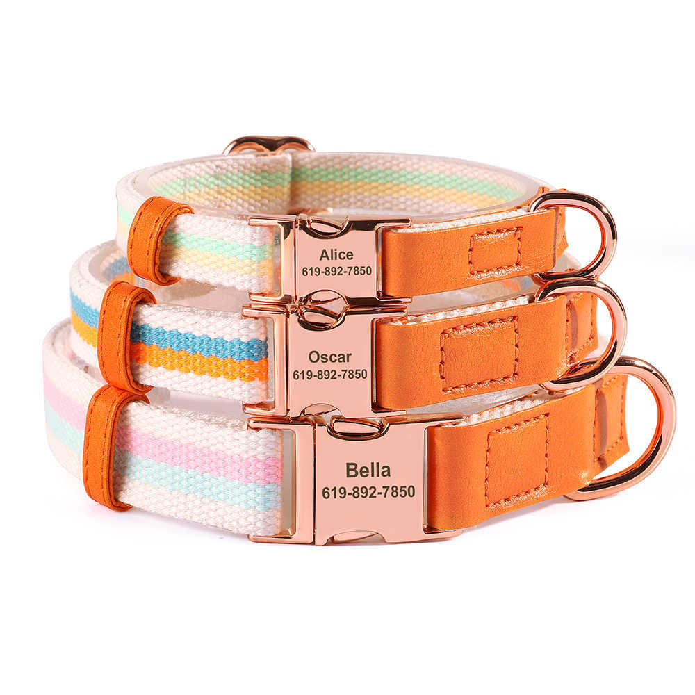 Gepersonaliseerde halsband nylon honden gesp halsbanden lederen huisdier ketting anti-verloren ID tag naam gesp voor kleine middelgrote grote honden L230620