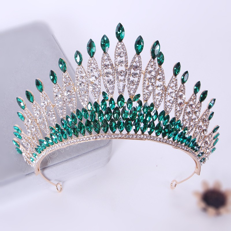 Luxe Hemelsblauw Kristallen Kroon Haaraccessoires Tiara Voor Vrouwen Bruiloft Bruids Rood Rood Groen Strass Kroon Haar Sieraden