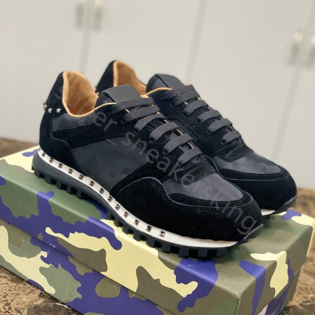 Designer Rivet Camouflage Casual Shoes Suede Stud Stylist shoes Men Checkered Studded Flats Mesh Camo Trainers With box size 38-46