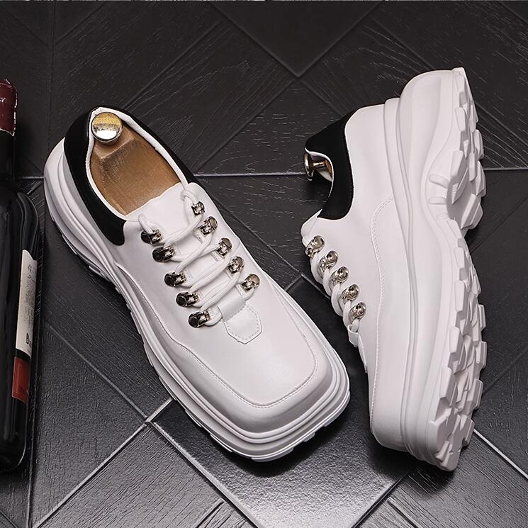 High Quality Leather Designer Platform Casual Shoes Luxury Men High Tops Sneakers Hip Hop Board Shoes Zapatillas Hombre 1AA27