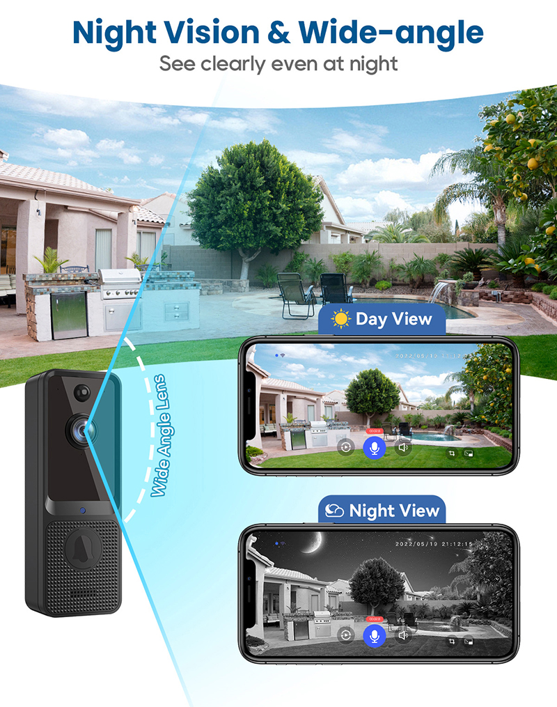 N8 Doorbell Camera Two-Way Audio Motion Detection Wireless Home Security Surveilance Camera App Control 1080p Smart Video Doorbell With Chime