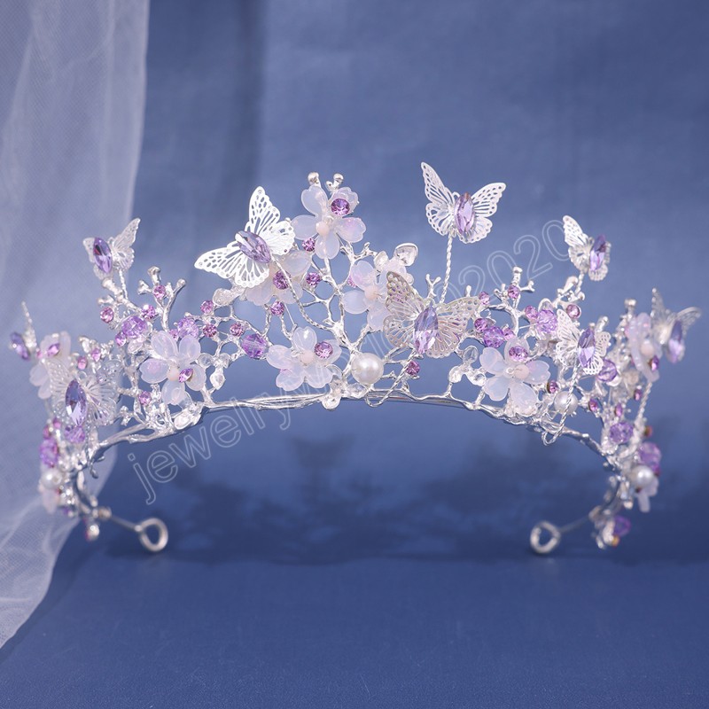 Dolce carino moda AB cristallo perla diadema corona le donne festa di nozze regina nuziale sposa farfalla corona gioielli capelli