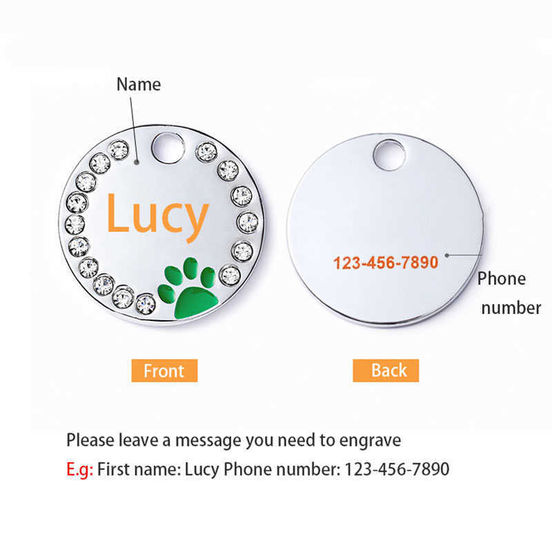 Pet Kimlik Etiketleri Ücretsiz Gravür Pet Anti-Lost Yaka Kolye Kişiselleştirilmiş Kişiselleştirilmiş Köpek Adı Etiketi Kedi Rhinestone Dekorasyon Özelleştirilmiş Ürün L230620