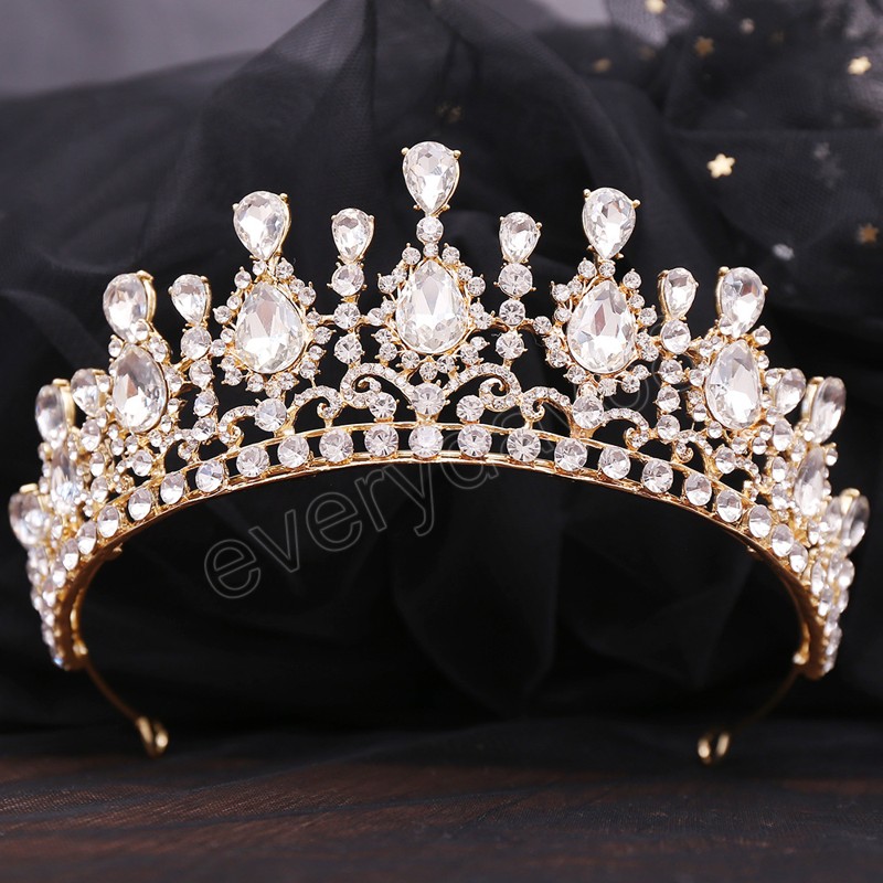 Luxury Princess Tiara Crown Vintage Green Red Blue Crystal Tiara Women Wedding Headdress Gift Hair Jewelry