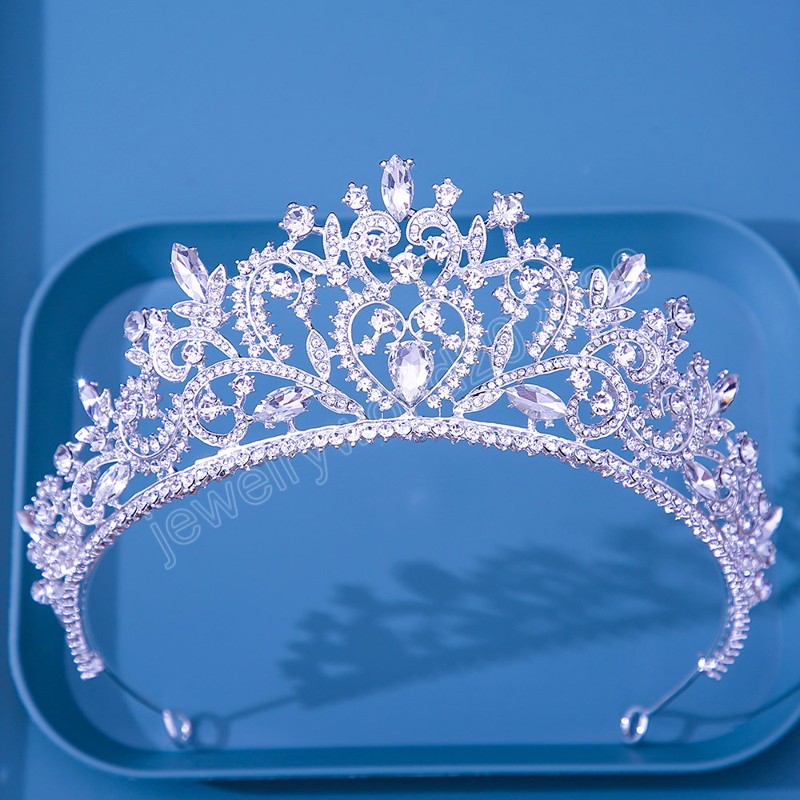 Luxury AB Crystal Flower Tiara Crown For Women Wedding Party Gift Girls Bridal Bride Water Drop Crown Hair Jewelry
