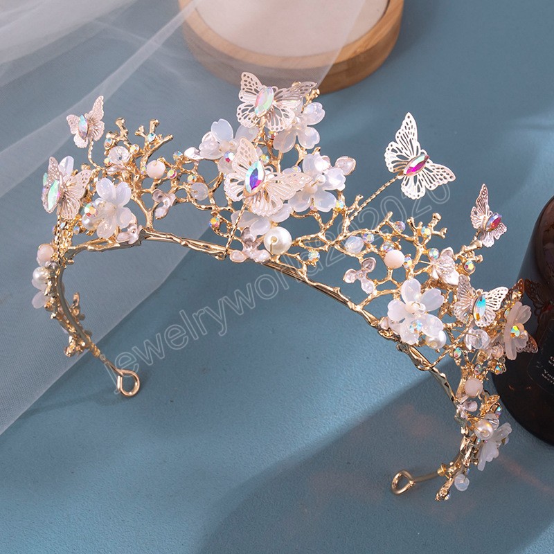 Dolce carino moda AB cristallo perla diadema corona le donne festa di nozze regina nuziale sposa farfalla corona gioielli capelli