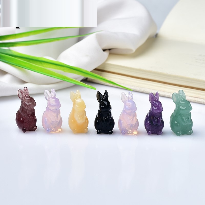 Śliczny królik naturalny kryształowy kwarc skały klejnoty mineralne zwierzę mini kamień rzeźbia uzdrawianie reiki home figurines prezent 20x40 mm