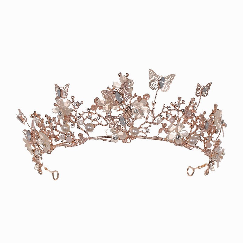 Dolce carino moda AB cristallo perla diadema corona le donne festa di nozze regina nuziale sposa farfalla corona gioielli capelli