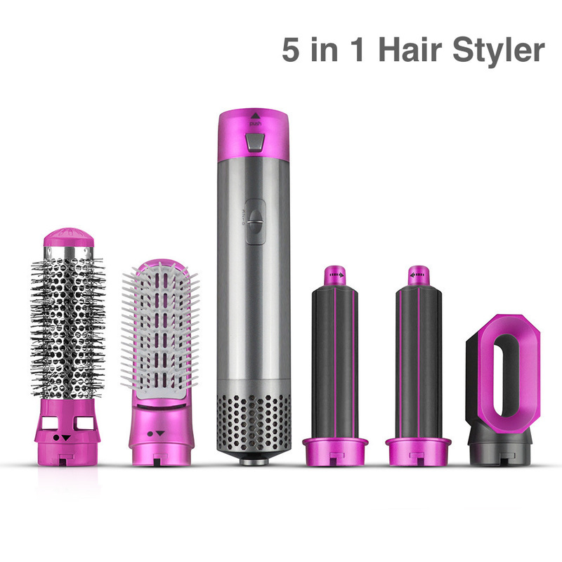 Hårtork 5 i 1 Electric Curling Iron Blow Air Comb Roller och rätning Borste avtagbar hushållens presentförpackning