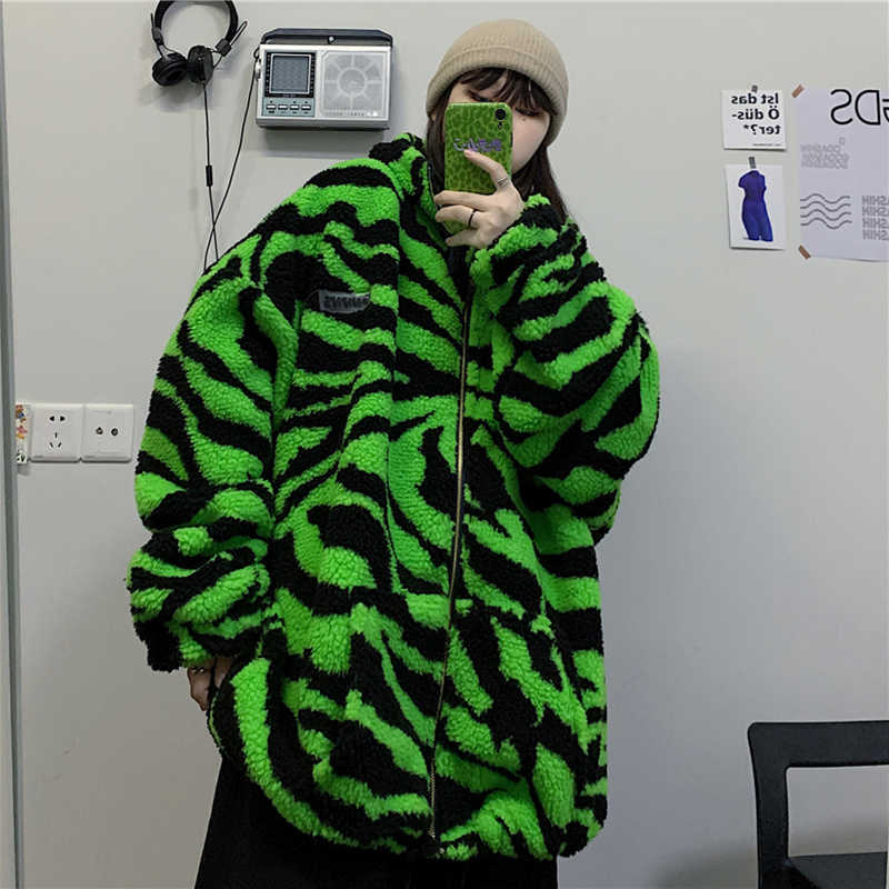 FURE Women FUA FAUX FUR 2023 NOWOŚĆ Zimowa streetwearu Zebra Wzór jagnięcy wełniany gęstwy gęstwy zamek błyskawiczny Zakoatkowane płaszcze kobiety mężczyźni harajuku luźna warstwa hokd230727