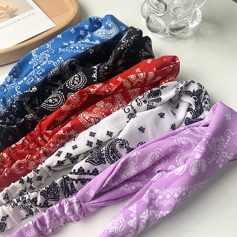 Fasce la testa a torsione con stampa floreale le donne Copricapo turbante bohémien Fascia capelli in cotone Yoga Accessori capelli Bandana Bandage