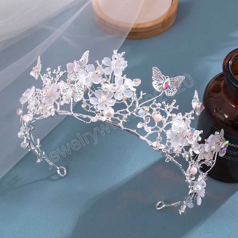 Dolce carino moda AB cristallo perla diadema corona le donne festa di nozze regina nuziale sposa farfalla corona gioielli capelli