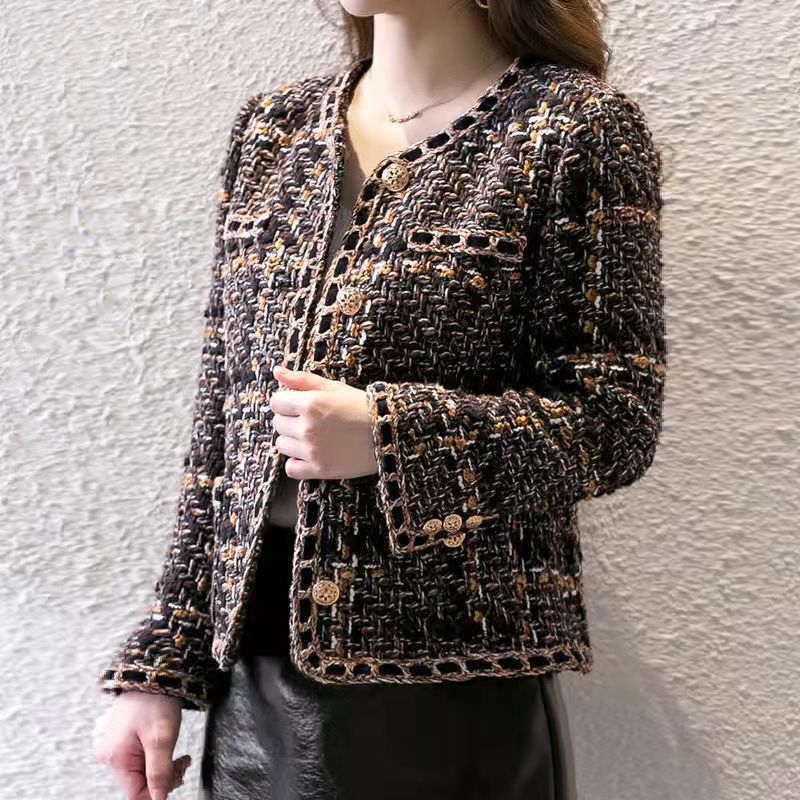 Herbst frühling neue frauen oansatz braun farbe tweed woll kurze jacke mantel plus größe casacos SMLXLXXL3XL4XL285n