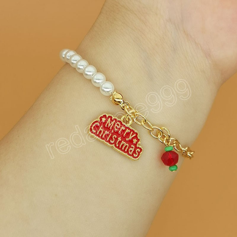 Nieuwe Kerst Armbanden Imitatie Parel Kerstman Sneeuwpop Hanger Armbanden Bangle Voor Vrouwen Charm Nieuwjaar Xmas Sieraden Geschenken