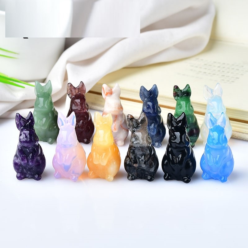 Cute Rabbit Natural Crystal Quartz Rocks Gem Mineral Animal Mini Stone Carving Healing Reiki Home Decor Craft Figurines Gift 20x40mm