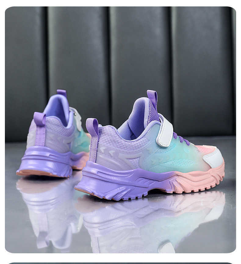 Flickor gradient färg sneakers lila blå rosa vita casual löpskor barn bekväma sportskor storlek 28-38