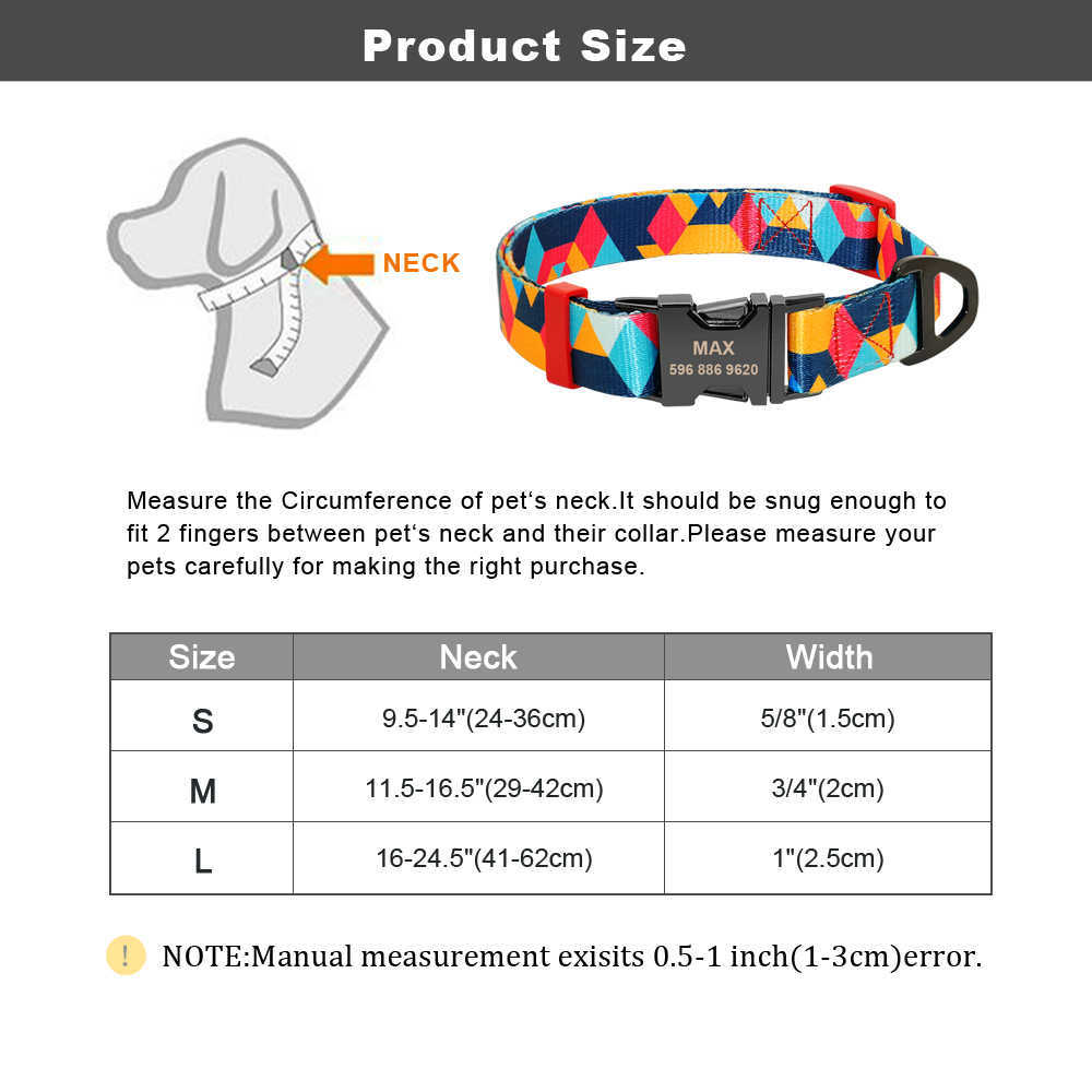 Personlig hundkrage Pet Printed Nylon Graverade krage Anpassade typskylt Valp Cat Tag Collar för små medelstora stora hundar L230620