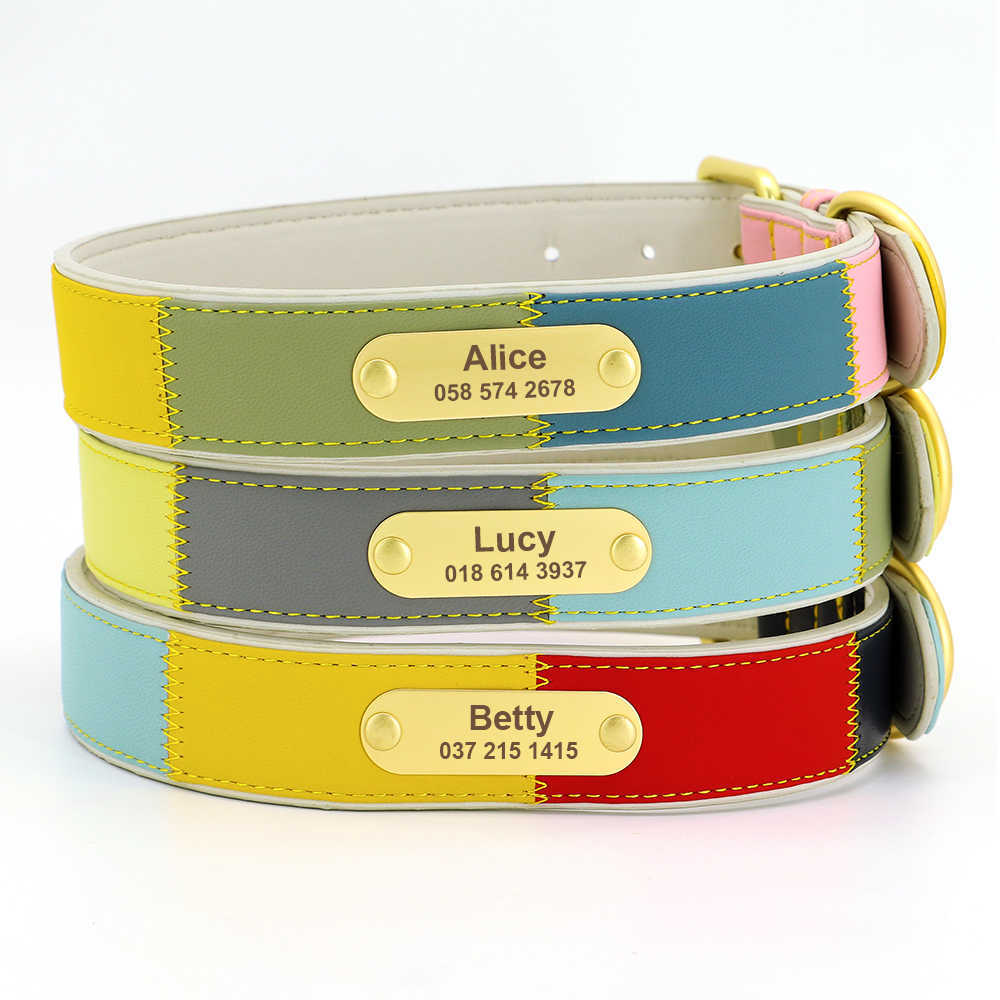 Personlig pu läder hund krage mjuka anpassade husdjur krage justerbar graverad typskylt Anti-Lost Id Tag Cat Dog Collars Perro L230620