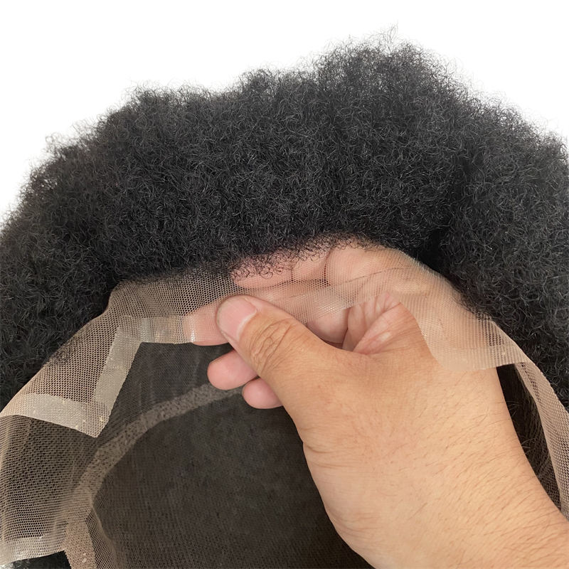 Europejskie dziewicze ludzkie włosy zastępcze nr 1 Jet Black 4mm Root Afro Toupee 8x10 Pełne francuskie jednostki koronkowe Peruki dla czarnych mężczyzn