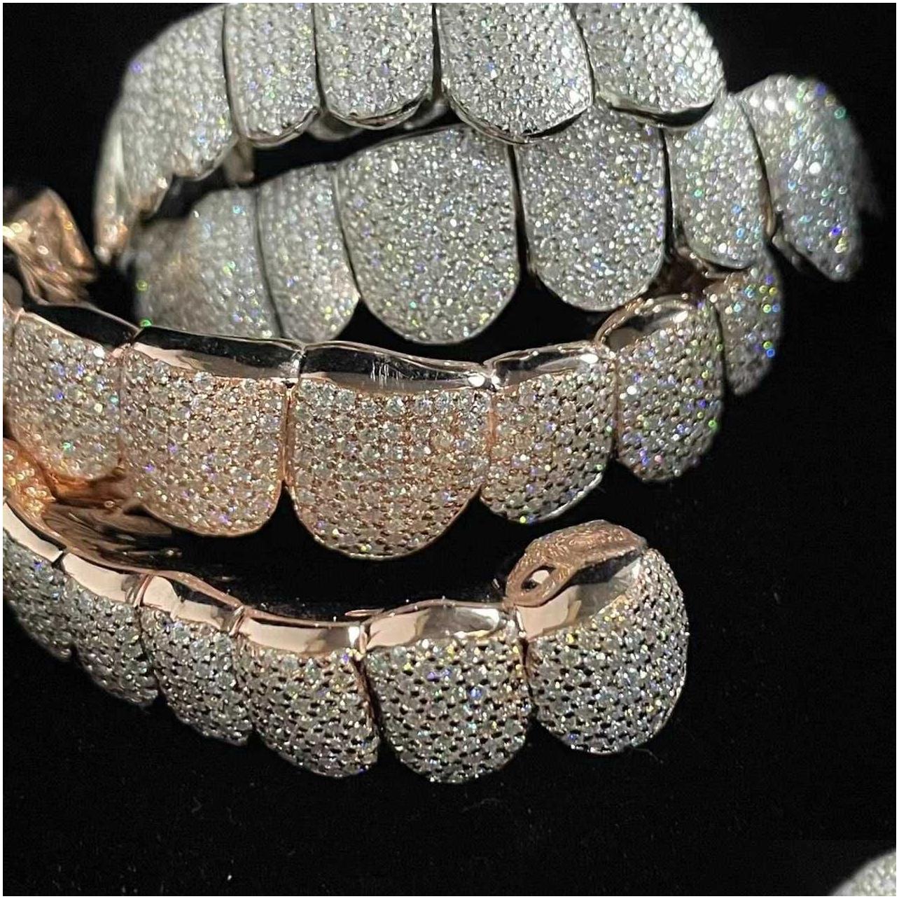 custom made dental grills iced out sterling silver real gold jewelry zigzag setting vvs moissanite diamonds teeth grillz