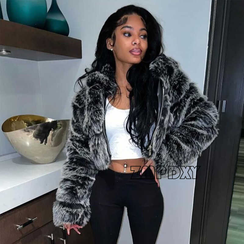 Women's Fur Faux Fur ZMPDXY Fashion Winter Warm Women Coat Elegant Thick Warm Faux Fur Jacket Women's Luxury Mink Coat Fake Fur Coat Girls Sexy Coat HKD230727