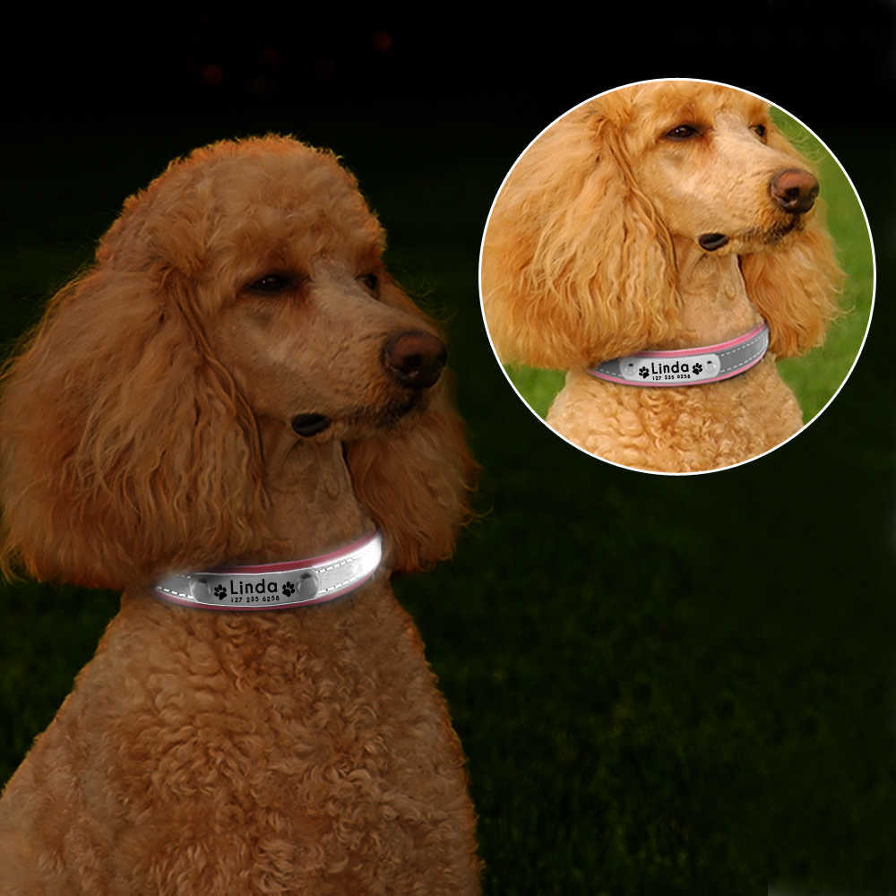 Reflective Pet Dog Custom Collar Adjustable Free Engraved Small Medium Dogs Cats Puppy Kitten Necklace Nameplate ID Tag Collars L230620