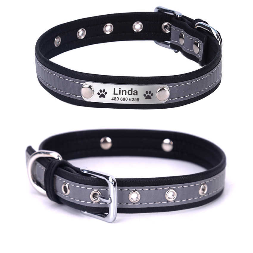 Personalized Dog Collar Leather Reflective Cat Collar Custom Engraved ID Tag Engraved For Puppy Large Dogs Pet accessories L230620