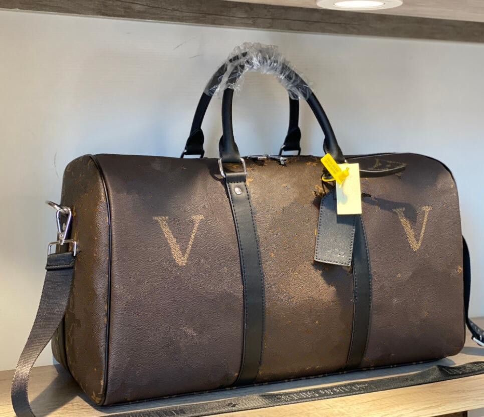 Lyx varumärke väskor unisex duffel väskor blå sliver sömmar rese pås