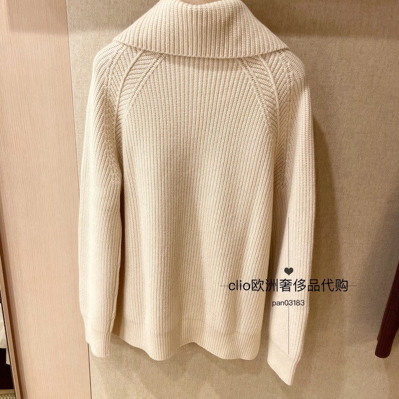 Camisolas femininas outono e inverno loro piana manga comprida cashmere zíper lapela malha pulôver branco vermelho marrom