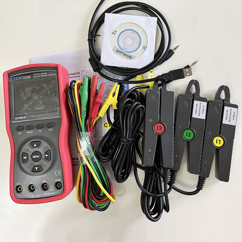 Intelligentes 3-Phasen-Klemmen-Digital-Phasen-Volt-Ampere-Messgerät ETCR4300 Vollautomatischer, multifunktionaler Voltmeter-Phasen-VA-Tester