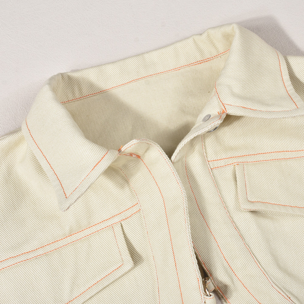デザイナーの女性ジャケット秋の半スリーブカットアウトシャツトップカジュアルターンダウンカラーショートジャケットソリッドアウターバルク卸売バルク衣類10052
