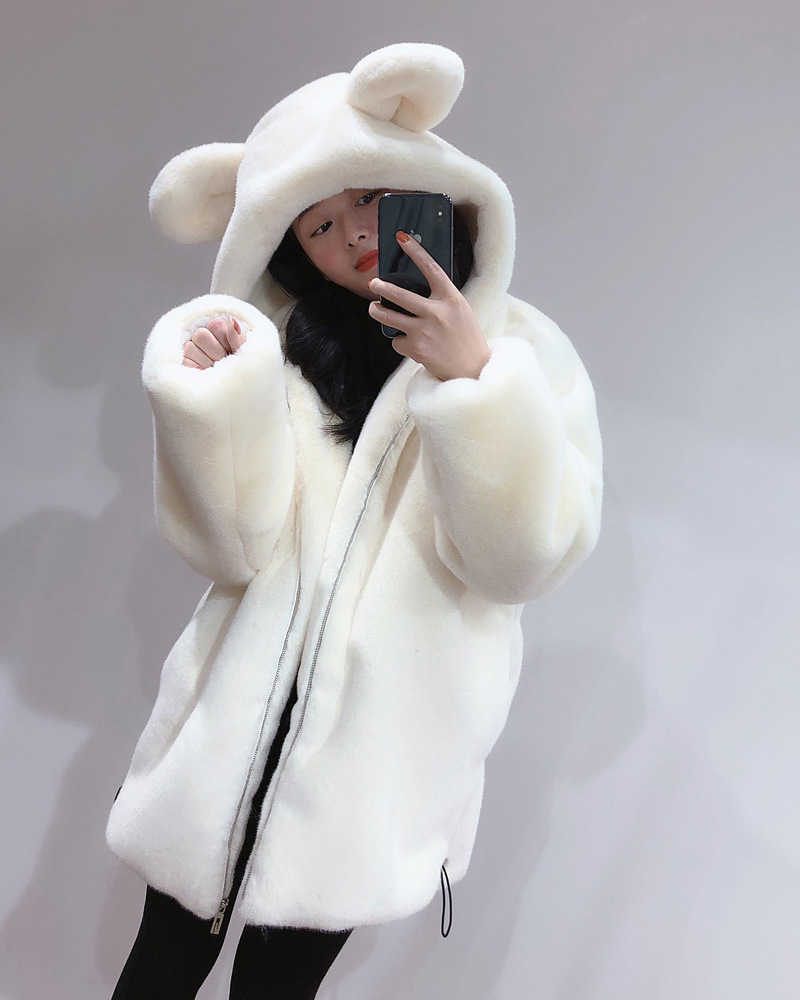 Women's Fur Faux Fur Cosy Loose Faux Fur Coat Womens Faux Fur Fuzzy Hooded Fluffy Ears Surcoat Overcoat Woman Winter Warm Outerwear Snowy Day Wrap HKD230727