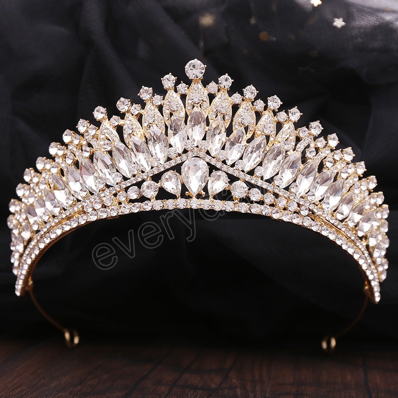 Princesa Tiara Coroa Luxo Verde Vermelho Azul Cristal Tiara Feminino Cocar De Casamento Jóias De Cabelo De Noiva