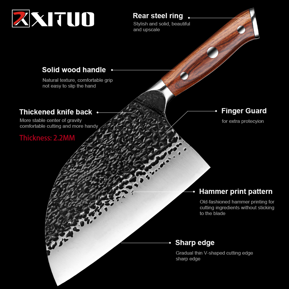 Chef Knife Anti-Rust Oil Coating Kitchen Cooking Knife Dividing Knife Boning Knife Hand Forged High Carbon Steel Butcher Knife