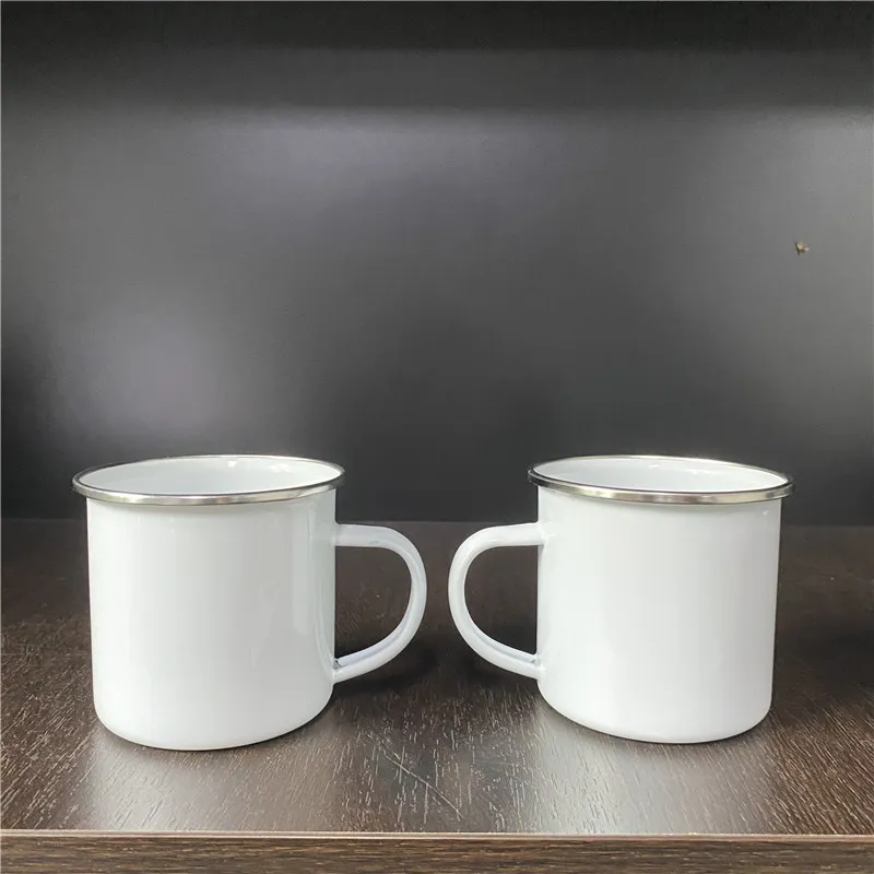 350ML 12oz Sublimation Enamel Mug Heat Transfer Enamelled Cup with Handle Coffee Mugs DH985