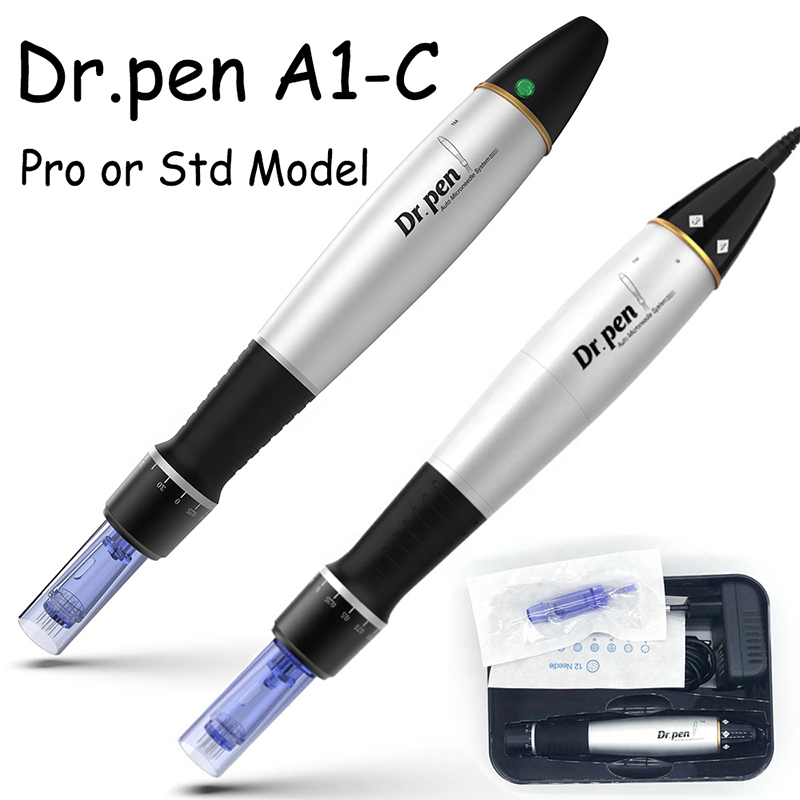Electric Derma Pen Plug i A1-C med 2st nålkassetter Dr.Pen Stamp Auto Microneedle Skin Care Tool Meso Therapy