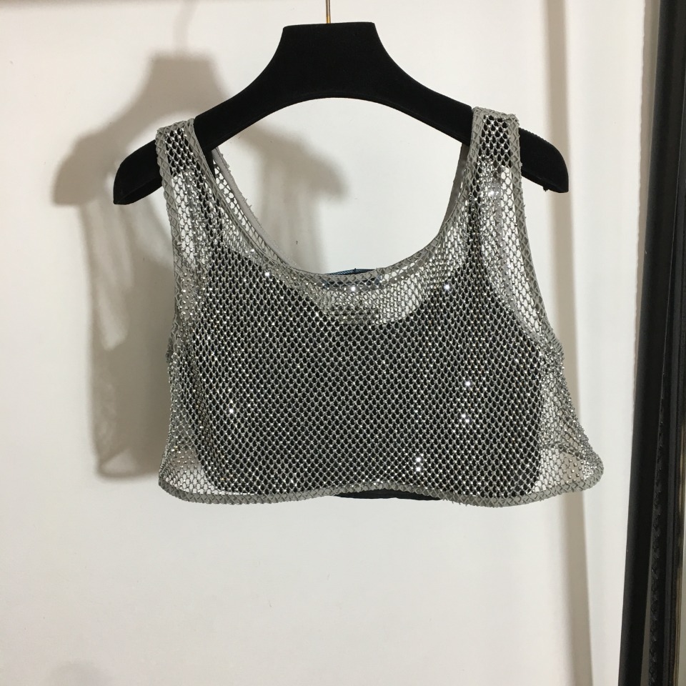 Femmes Lâche Style Strass Top Gilets Sexy Femme Crop Top avec des pierres deux pièces top Fashion Club Party Dress Shinny Robe Longue Fishet Tank Top Transparent Tops