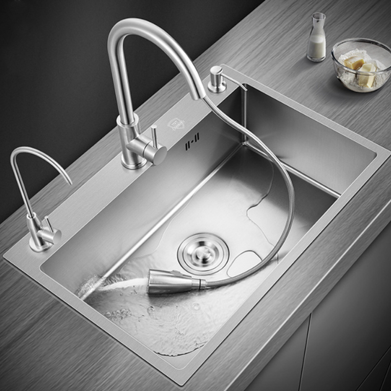 Silver Kitchen Sink Single Bowl 6 Sizes Topmount/Drop-In/Undermount Stainless Steel Big Kitchen Workstation Sink Basin Handmade