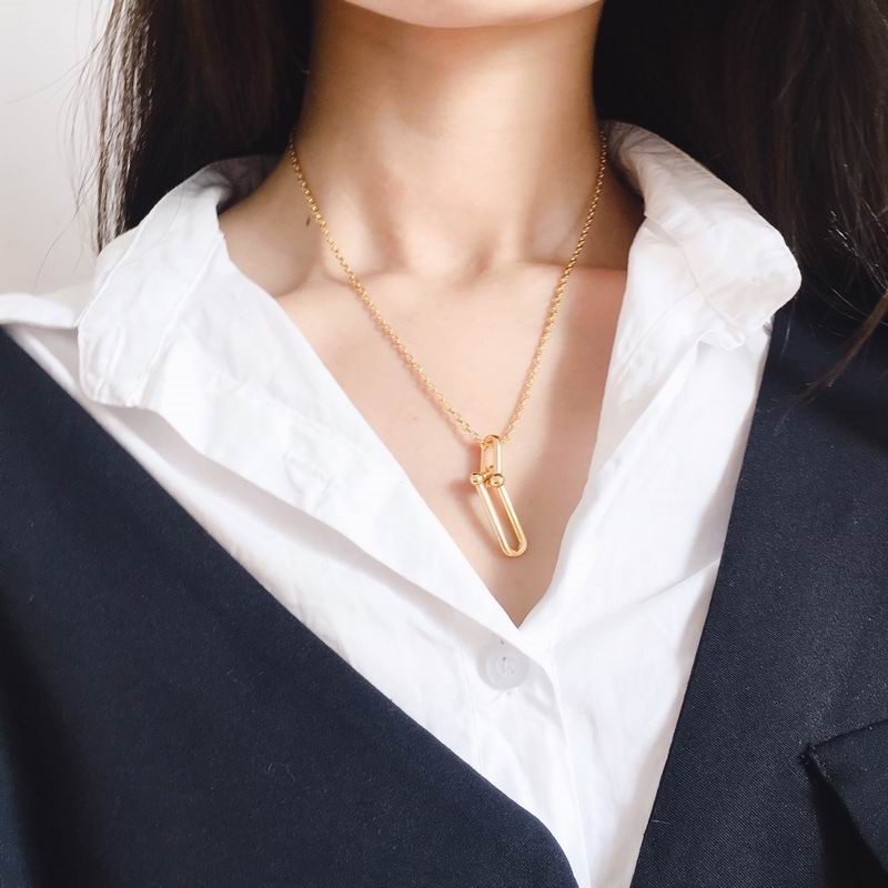 2023 lovely cute pendant Necklaces long gold thin stainless steel chain two joint u balls rings design Women necklace with dust bag and box