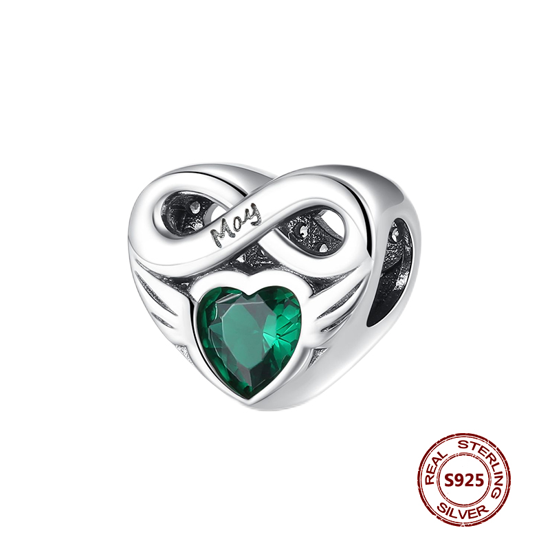 Nowy 925 Srebrny wisiorek uroku do oryginalnych uroków DIY Bransoleta Birthstone 12 miesięcy serca Pandora Bead Kobiet biżuteria Prezent Bezpłatna wysyłka